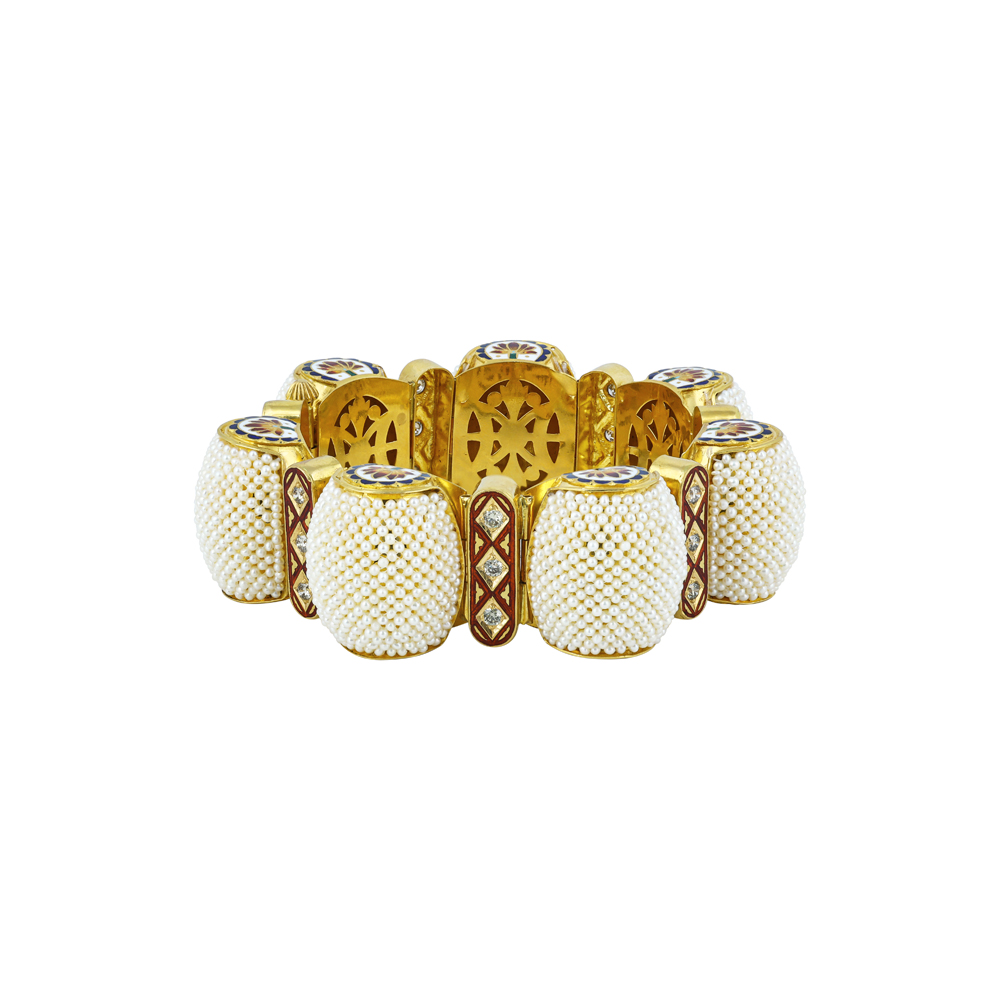 Pearl Cluster Gajara Bangle with Red Enamel